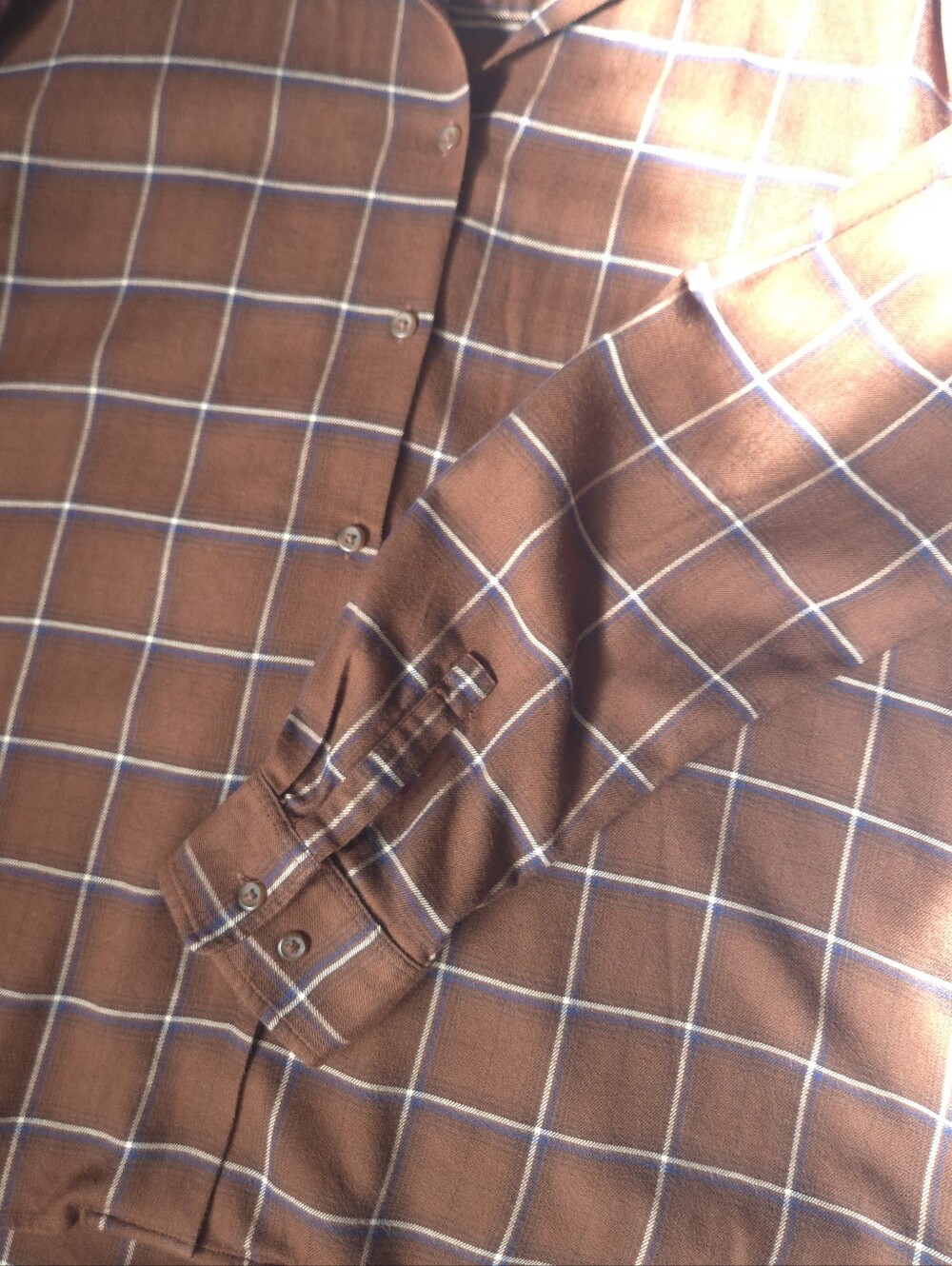 Uniqlo Brown Plaid Open Collar Flannel Shirt Size Large L Windowpane Grid - Picture 6 of 11